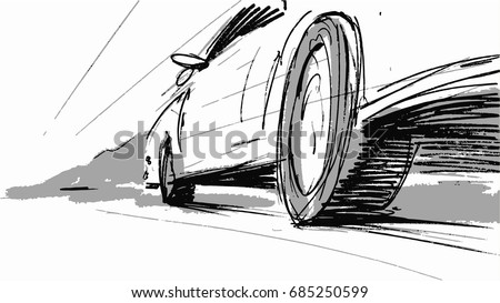 Car speeding wheel Vector sketch illustration for advertise, insurance company, storyboard, project