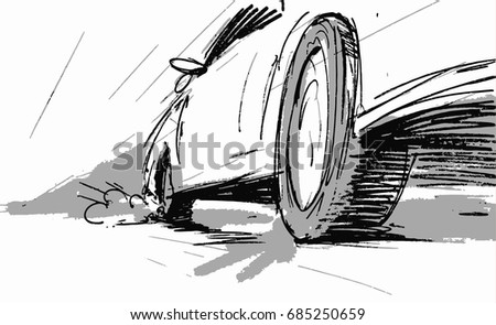 Car speeding wheel Vector sketch illustration for advertise, insurance company, storyboard, project