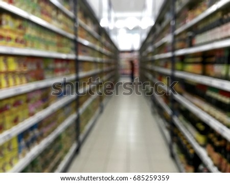 blurred background : abstract blurred supermarket with colorful shelves and unrecognizable customers background