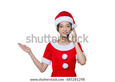Asian woman pointing side