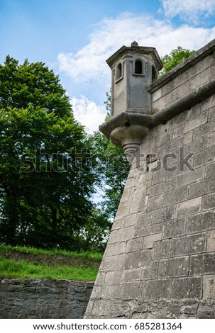 Watch tower of ruined old Pidhirtsi Castle. It is a residential castle located in the village of Pidhirtsi in Lviv province, Western Ukraine.