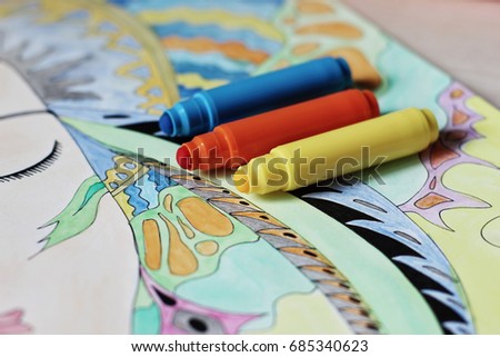 Markers, Art creative background or Yoga practice, Creative thinking, Colorful markers, Markers background or Be creative, Start a new day, new life, Creative thinking, Positive thinking