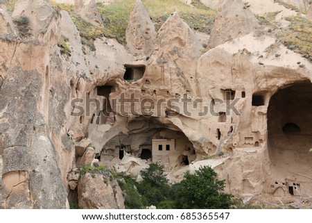 Carved Rooms in Zelve Valley, Cappadocia, Turkey Royalty-Free Stock Photo #685365547