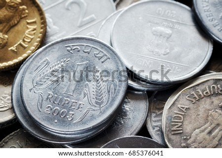 Extreme close up picture of Indian rupee, shallow depth of field.