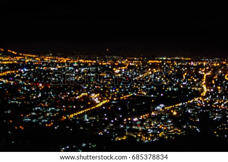 Blurred focus of big city in night time, Bokeh city