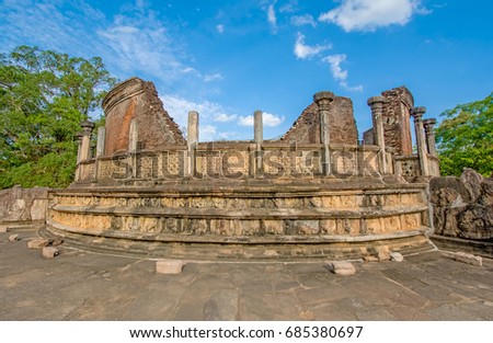 Polonnaruwa  Ancient Vatadage That Is An Ancient Structure Built For Hold The Tooth Relic Of The Buddha. Polonnaruwa Is The second most ancient of Sri Lankas kingdoms