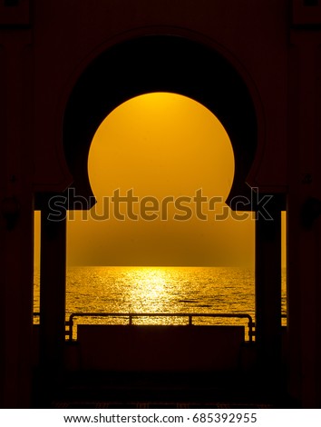sunset view from floating mosque Jiddah Cornish