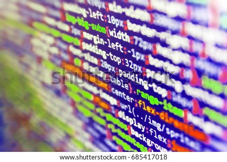 Programming of Internet website. Writing programming functions on laptop. Database bits access stream visualisation. Notebook closeup photo. Modern tech. Website programming code. 
