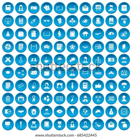 100 writer icons set in blue circle isolated on white vectr illustration