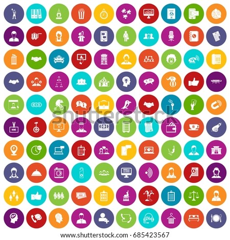 100 coherence icons set in different colors circle isolated vector illustration
