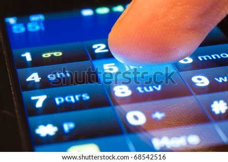 dialing on touchscreen smartphone Royalty-Free Stock Photo #68542516