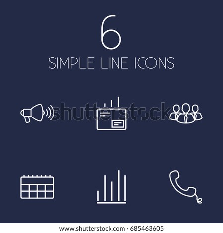 Set Of 6 Trade Outline Icons Set.Collection Of Handset, Team, Mail Elements.