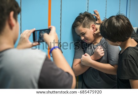 Young student torturing of school bullying Royalty-Free Stock Photo #685475920