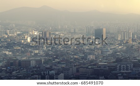 City in the fog Royalty-Free Stock Photo #685491070