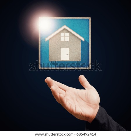 House paper cut icon for sale rent finance insurance home sale concept