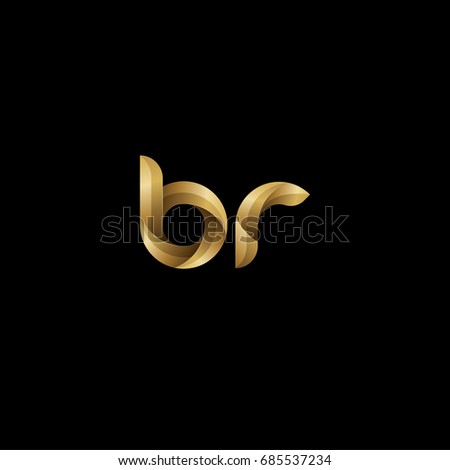 Initial lowercase letter br, curve rounded logo, gradient glossy gold color on black background