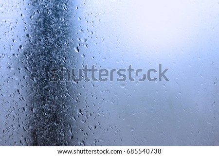Abstract background of many drop of water on bathroom glass wall