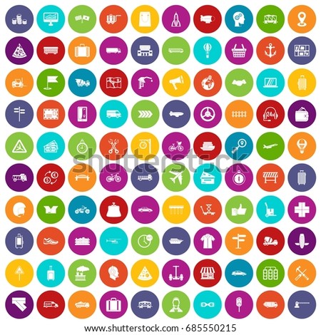 100 delivery icons set in different colors circle isolated vector illustration