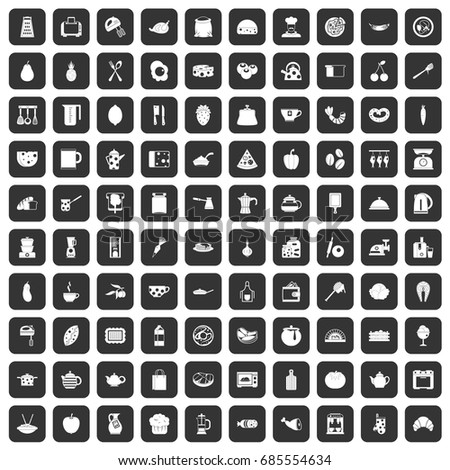 100 cooking icons set in black color isolated vector illustration