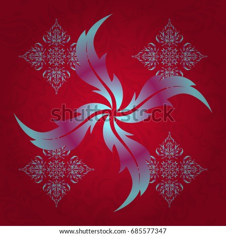 Elegant red, purple and blue ornament with stylized stars, filigree decor on ornate background. Luxury vector seamless pattern, button-tufted texture, ornate elements in vintage style.