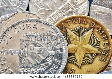 Extreme close up picture of Cuban peso, shallow depth of field.