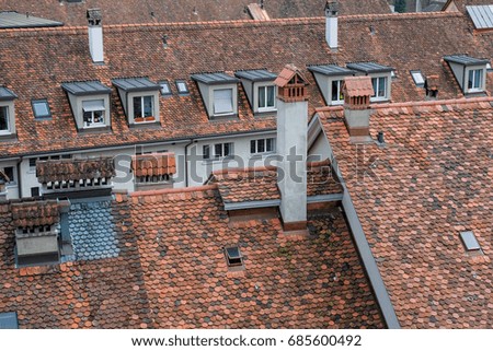 Roof top view of vintage urban housing in bern Switzerland