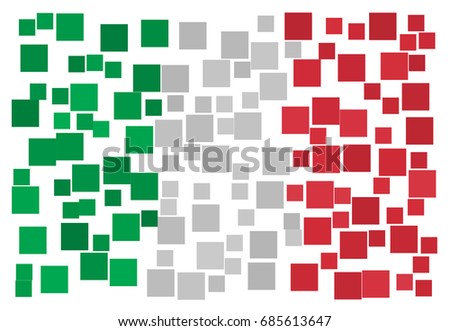 Italian national flag - the flag of Italy made of small red, white, green rectangles