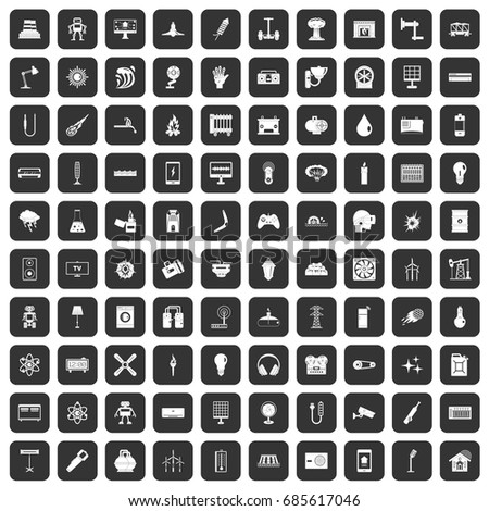 100 energy icons set in black color isolated vector illustration
