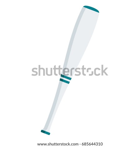 White baseball bat. Flat vector cartoon illustration. Objects isolated on a white background.