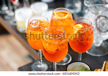 Aperol spritz cocktail in misted glass, selective focus Royalty-Free Stock Photo #685684042
