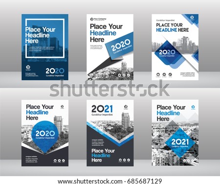 City Background Business Book Cover Design Template Set in A4. Can be adapt to Brochure, Annual Report, Magazine,Poster, Corporate Presentation, Portfolio, Flyer, Banner, Website Royalty-Free Stock Photo #685687129
