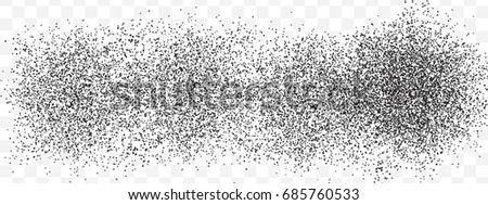 Vector gravel elements isolated on white background. Black isolated confetti pieces randomly flying in the air. Vector gravel concept. Black glitter isolated on transparent wide background, vector. Royalty-Free Stock Photo #685760533