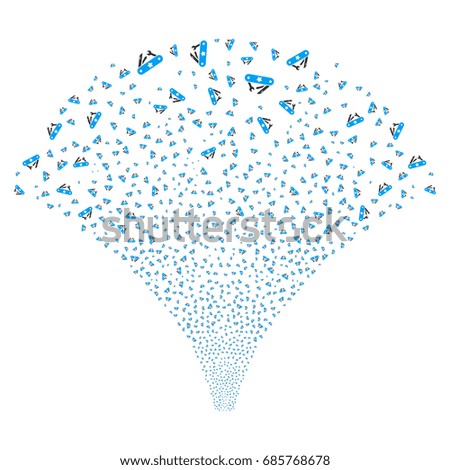 Source of universal knife symbols. Vector illustration style is flat blue and gray iconic symbols on a white background. Object source created from scattered symbols.