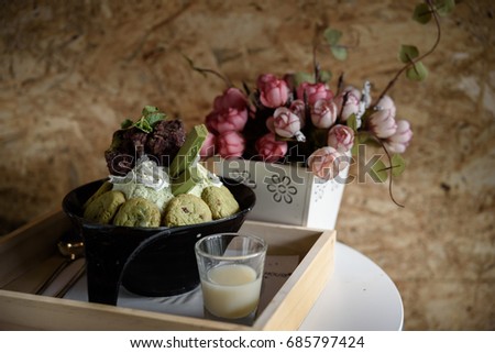 Vintage tone, Green Tea matcha Bingsu korean ice-cream.(Selective Focus)