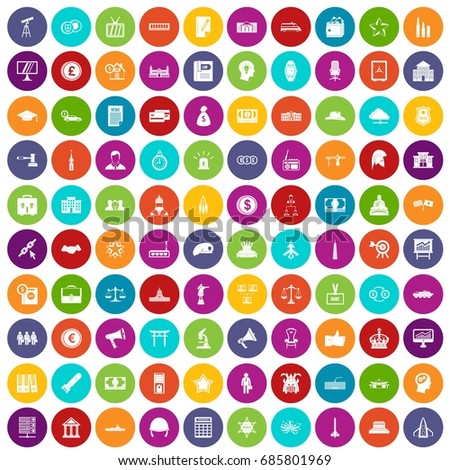100 government icons set in different colors circle isolated vector illustration