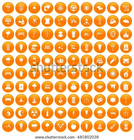 100 street lighting icons set in orange circle isolated on white vector illustration
