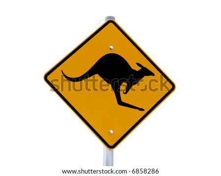 A kangaroo warning sign isolated on white