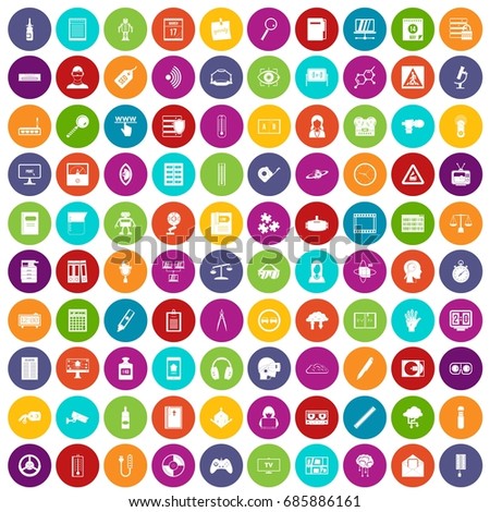 100 information icons set in different colors circle isolated vector illustration