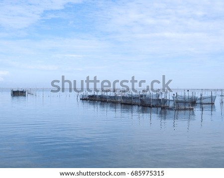 Early morning from Fish farms, Fish cages at Yor Island, Songkhla lake, Thailand.