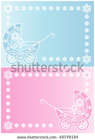 Greeting card for newborn boys and girls. Vector.