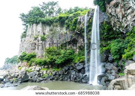 Jeongbang waterfall in Jeju Island, South Korea.