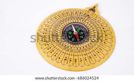 Kaaba Compass Isolated Over White Background. Magnetic Navigation Device.