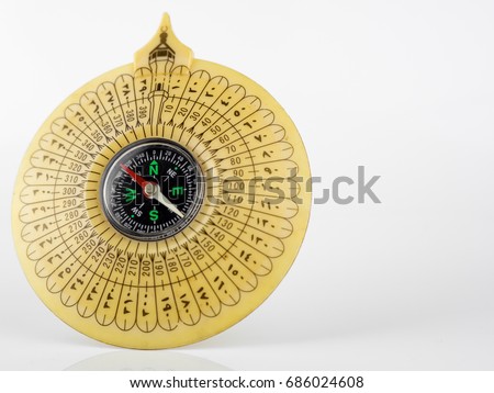 Kaaba Compass Isolated Over White Background. Magnetic Navigation Device.