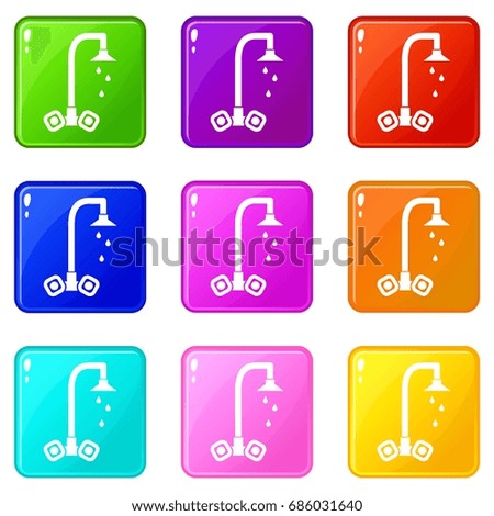 Dripping tap icons of 9 color set isolated vector illustration