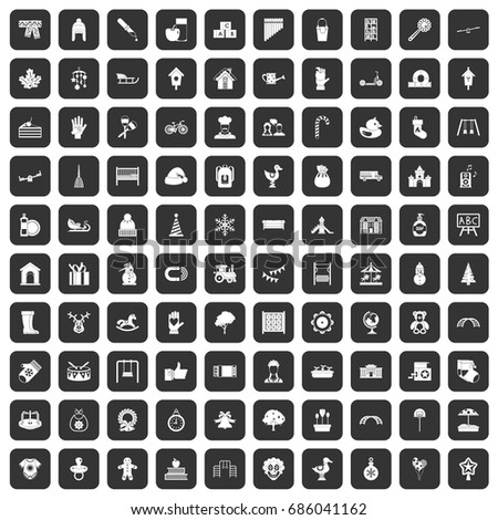 100 kindergarten icons set in black color isolated vector illustration