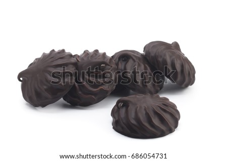 Marshmallow in chocolate on a white background