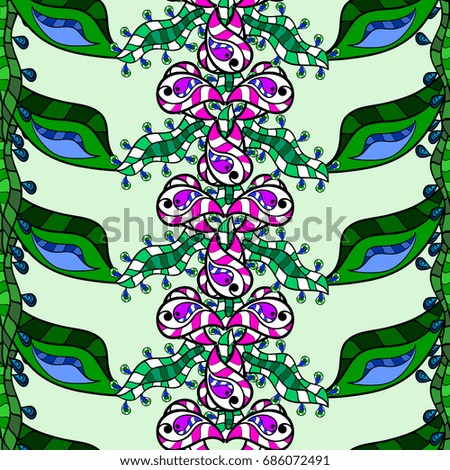 Vector illustration. Damask green abstract flower seamless pattern on colorful background. Ornate decoration.
