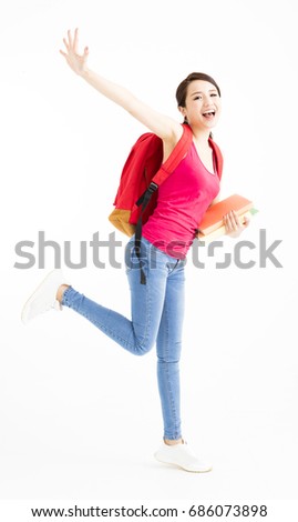 Full length portrait of happy smiling female student