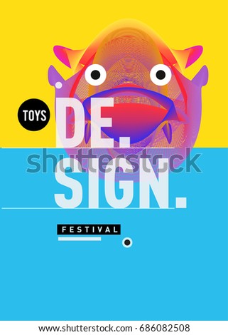 Abstract Modern Toys Design Festival Poster. Publications and Presentations Layouts Graphic Template and ideas for Poster. Vector Illustration of Cartoon Head 3d forms. 