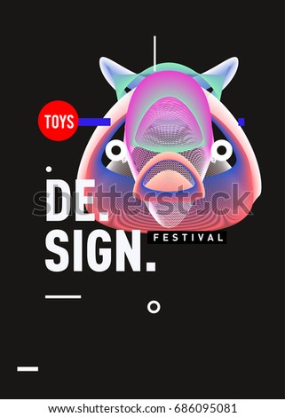 Abstract Modern Toys Design Festival Poster. Publications and Presentations Layouts Graphic Template and ideas for Poster. Vector Illustration of Cartoon Head 3d forms. 